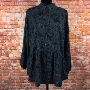 LOGO by Lori Goldstein Top Women’s Sz XS Stretch Woven Button Front Blouse Green